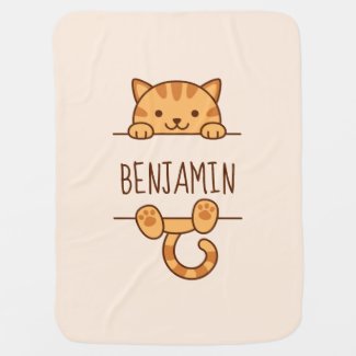 Orange Tabby Cat Peeking behind Custom Name