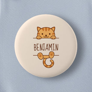 Orange Tabby Cat Peeking behind Custom Name Button
