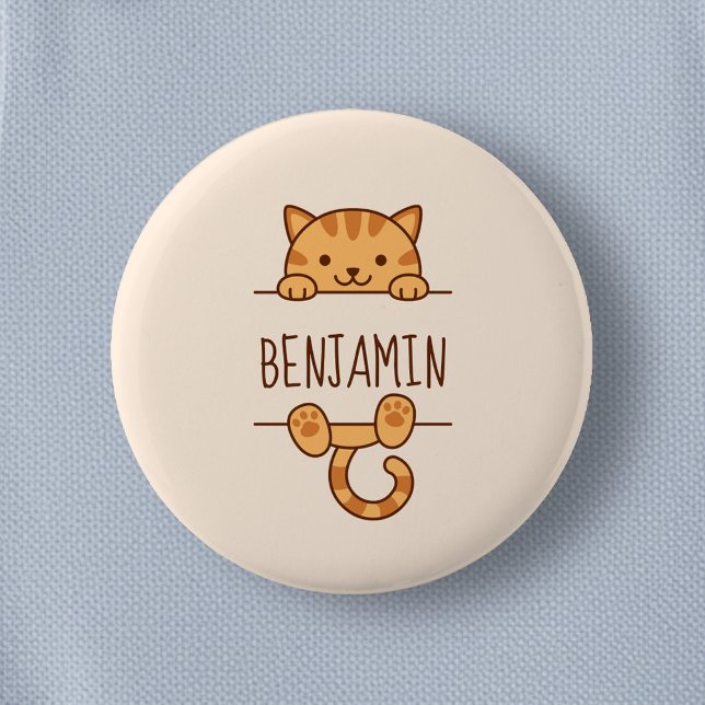 Orange Tabby Cat Peeking behind Custom Name Button (Creator Uploaded)