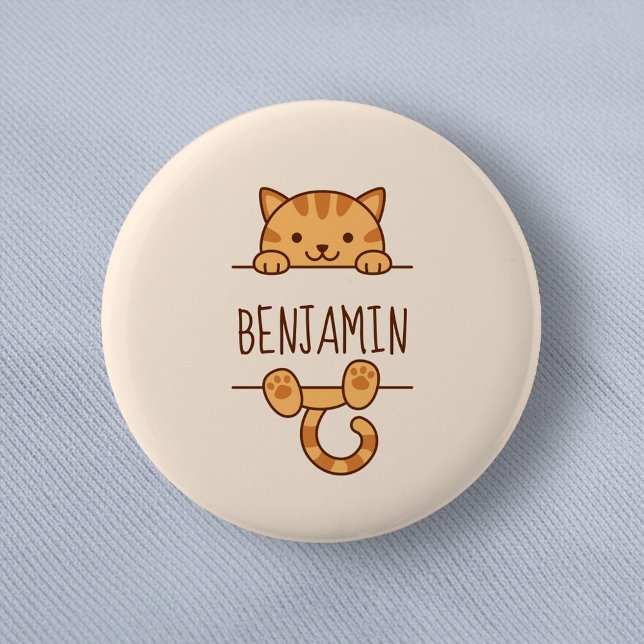 Orange Tabby Cat Peeking behind Custom Name Button (Creator Uploaded)