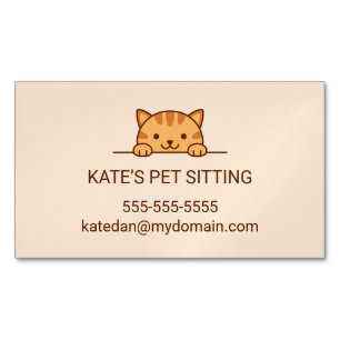 Orange Tabby Cat Peeking Pet Sitting Service Business Card Magnet