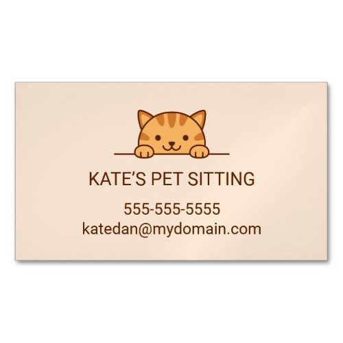 Orange Tabby Cat Peeking Pet Sitting Service Business Card Magnet