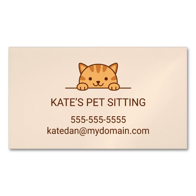 Orange Tabby Cat Peeking Pet Sitting Service Business Card Magnet (Front)