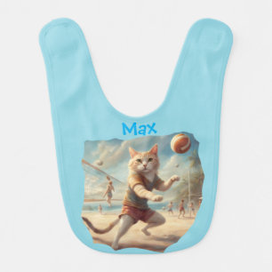 Orange Tabby Cat Plays Volleyball at the Beach Baby Bib