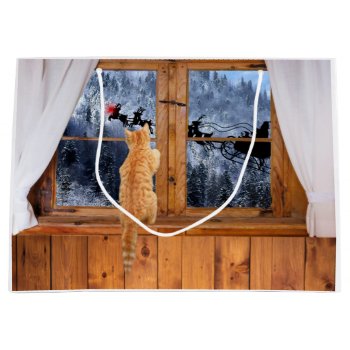 Orange Tabby Cat Red Dot Christmas Large Gift Bag by deemac2 at Zazzle