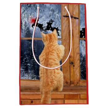 Orange Tabby Cat Red Dot Christmas Medium Gift Bag by deemac2 at Zazzle