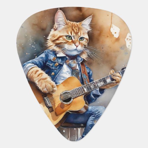 Orange Tabby Cat Rock Star Playing Acoustic Guitar Guitar Pick