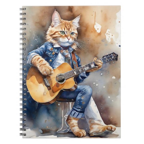 Orange Tabby Cat Rock Star Playing Acoustic Guitar Notebook