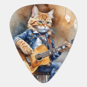 Orange Tabby Cat Rock Star Playing Acoustic Guitar Pick