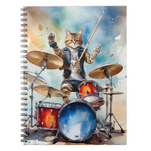 Orange Tabby Cat Rock Star Playing the Drums Notebook