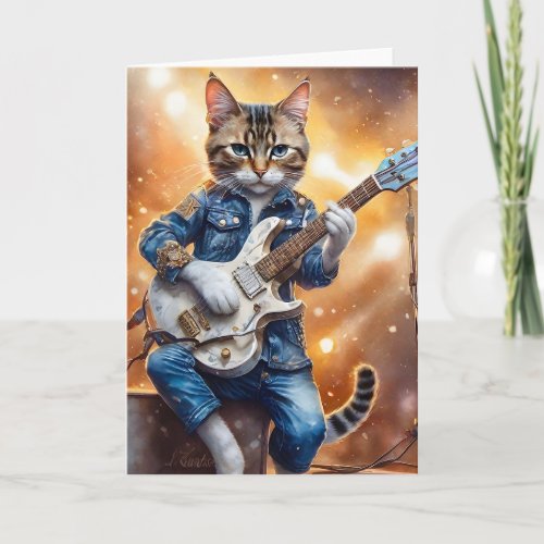 Orange Tabby Cat Rock Star Playing the Guitar Card