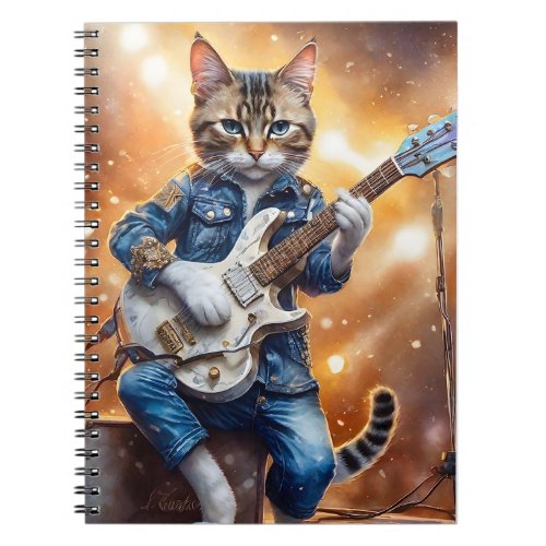 Orange Tabby Cat Rock Star Playing the Guitar Notebook