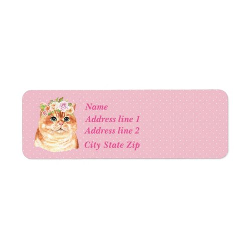 Orange Tabby Cat Roses And Pink Polka Dots Label