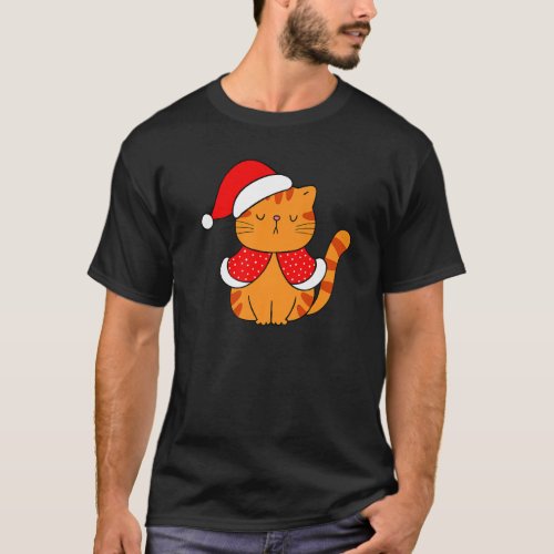 Orange Tabby Cat Santa Hat Christmas Cat Bah humb T_Shirt