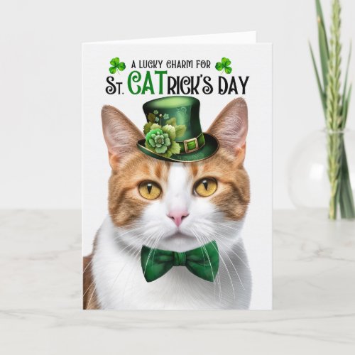 Orange Tabby Cat St CATricks Day Lucky Charm Holiday Card