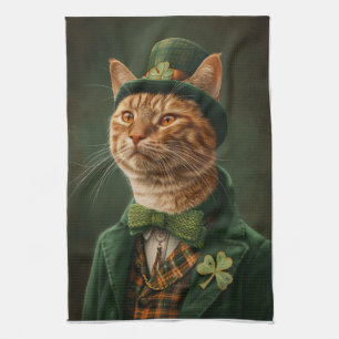 Orange Tabby Cat St. Patrick's Day Kitchen Towel