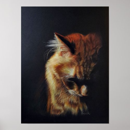 Orange Tabby Cat Stay Strong Colored Pencil Art Poster