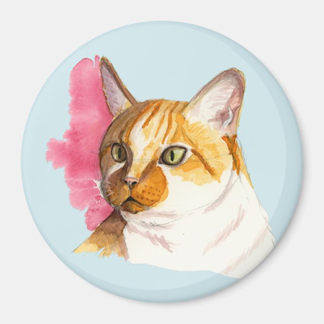 Orange Tabby Cat Watercolor Painting Magnet (Front)