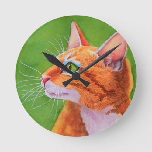 Orange Tabby Cat Whiskers Round Clock