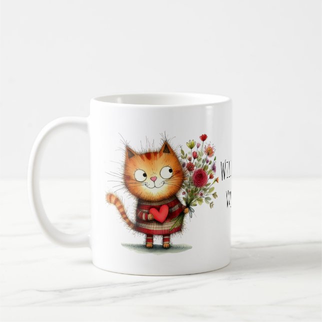 Orange Tabby Cat Will You Be My Valentine? Coffee Mug (Left)
