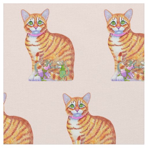 Orange Tabby Cat with Dancing Mice Fabric