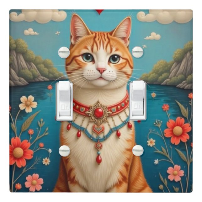 Orange Tabby Cat with flowers Light Switch Cover (In Situ)