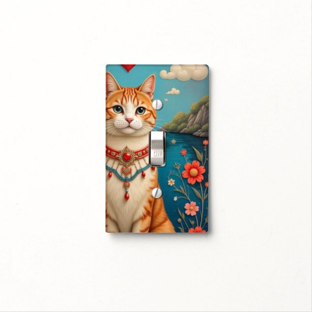 Orange Tabby Cat with flowers Light Switch Cover (In Situ)