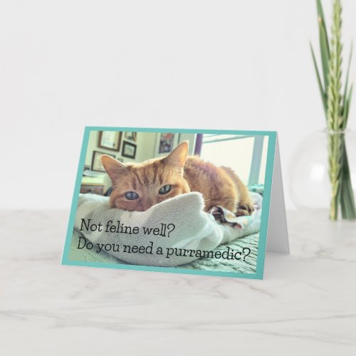 Orange Tabby Cat with Get Well Wishes Card