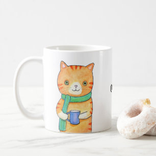 Orange Tabby Cat with Hot Drink Funny Custom Name Coffee Mug
