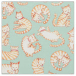 Orange Tabby Cats Illustrated Pattern Fabric
