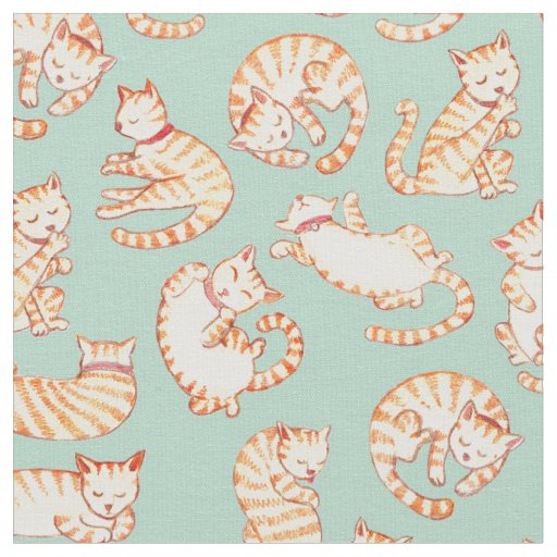 Orange Tabby Cats Illustrated Pattern Fabric