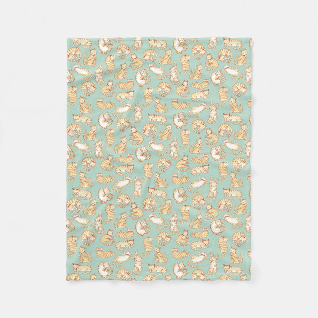 Orange Tabby Cats Illustrated Pattern Fleece Blanket (Front)