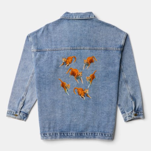 Orange Tabby Cats Jumping Excited Cat  Owners  Denim Jacket