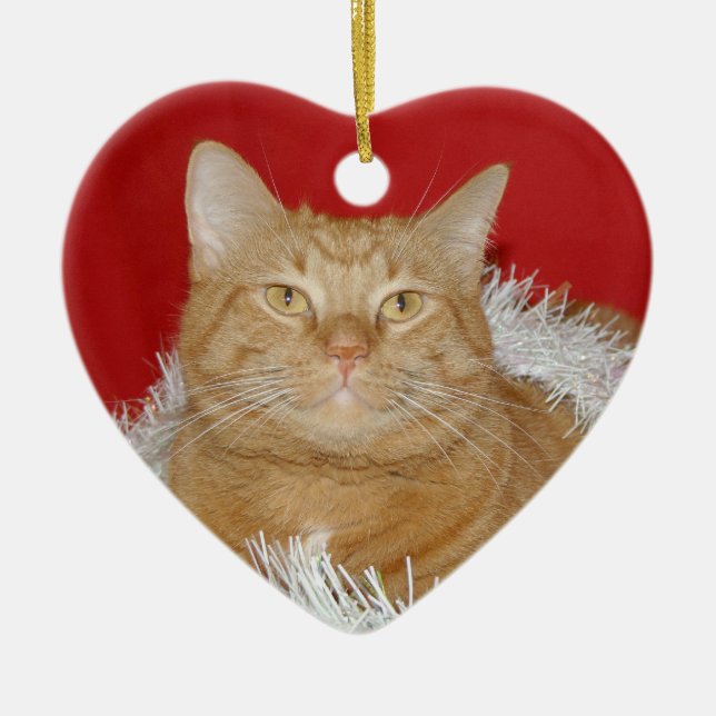 Orange tabby Christmas Ceramic Ornament (Front)
