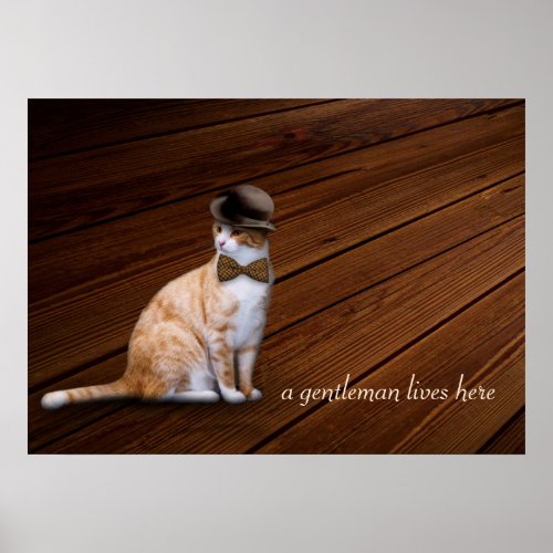 Orange Tabby Gentleman Cat in Hat  Bow Tie Poster