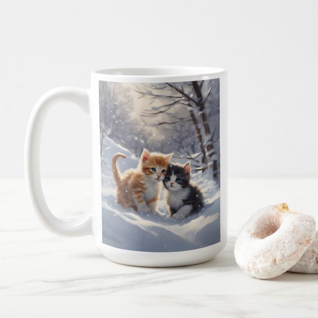 Orange Tabby Gray and White Cats  Coffee Mug (With Donut)