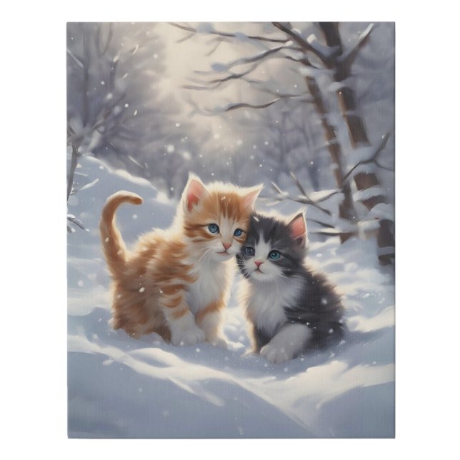 Orange Tabby Gray and White Cats Faux Canvas Print (Front)