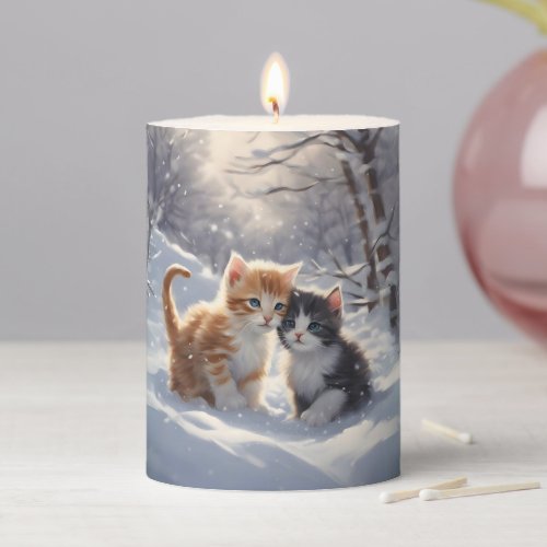 Orange Tabby Gray and White Cats  Pillar Candle