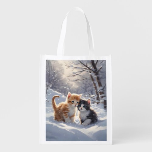 Orange Tabby Gray and White Cats Reusable  Grocery Bag