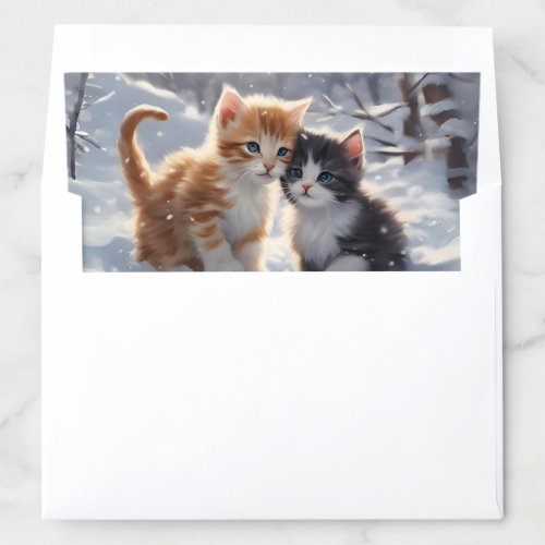 Orange Tabby Gray and White Cats Sitting in Snow Envelope Liner