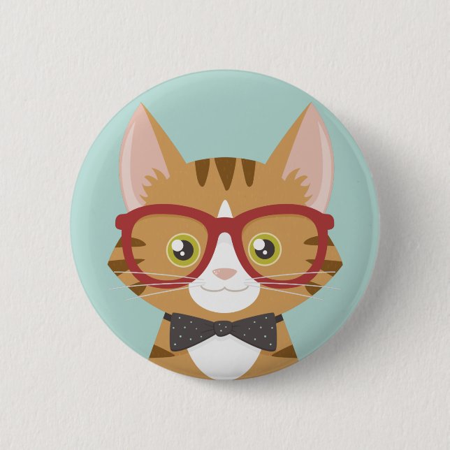 Orange Tabby Hipster Cat Illustration Pinback Button (Front)