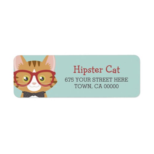 Orange Tabby Hipster Cat Kids Label