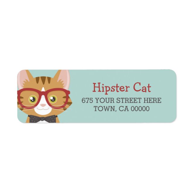 Orange Tabby Hipster Cat Kids Label (Front)