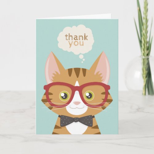 Orange Tabby Hipster Cat Thank You Card