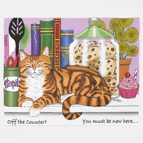 Orange Tabby Kitchen Counter Top Cat Fleece Blanket