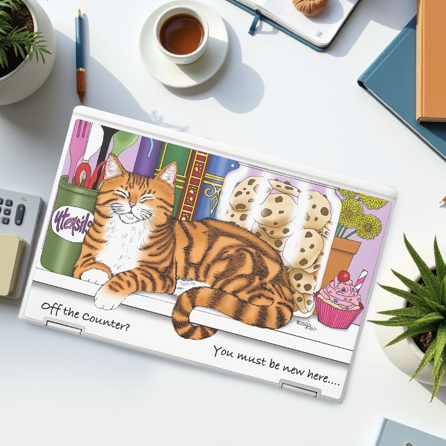 Orange Tabby Kitchen Counter Top Cat HP Laptop Skin (Creator Uploaded)