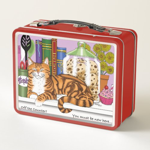 Orange Tabby Kitchen Counter Top Cat Metal Lunch Box