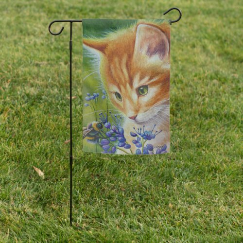 Orange Tabby Kitten  Bumblebee Watercolor Art Garden Flag