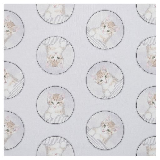 Orange Tabby Kitten Painting Cute Original Art Fabric
