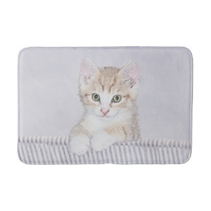 Orange Tabby Kitten Painting - Original Cat Art Bath Mat